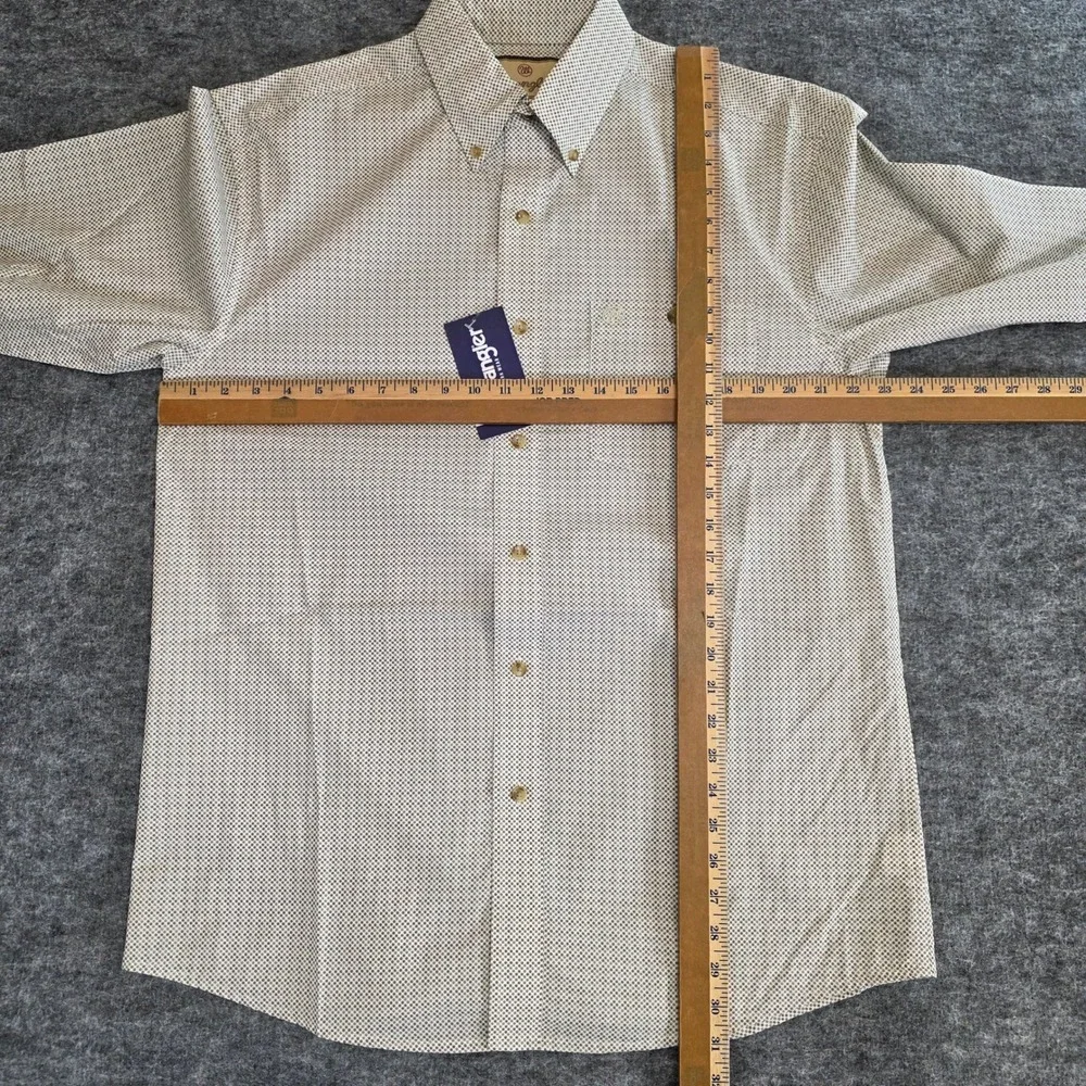 NWT Wrangler Shirt Mens Medium Brown White Dot Relaxed Long Sleeve‎ Button Down